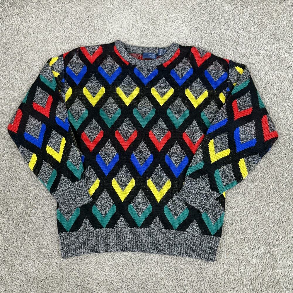 Vintage Susan Ess Sweater Womens Small Colorful Geometric Knit 80s 90s